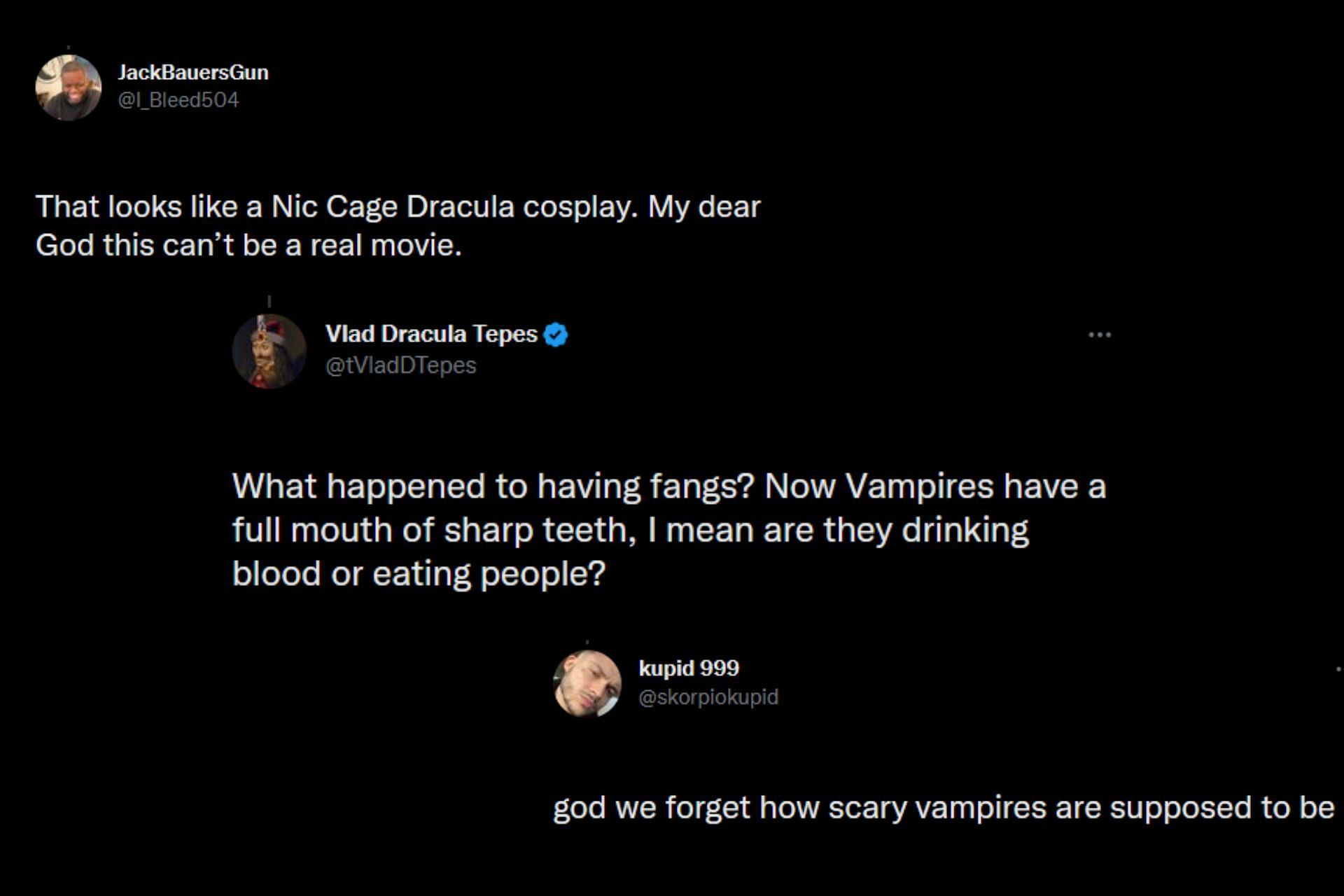 Fan reactions to Nicolas Cage's Dracula in the upcoming movie (Image via Twitter/Sportskeeda)